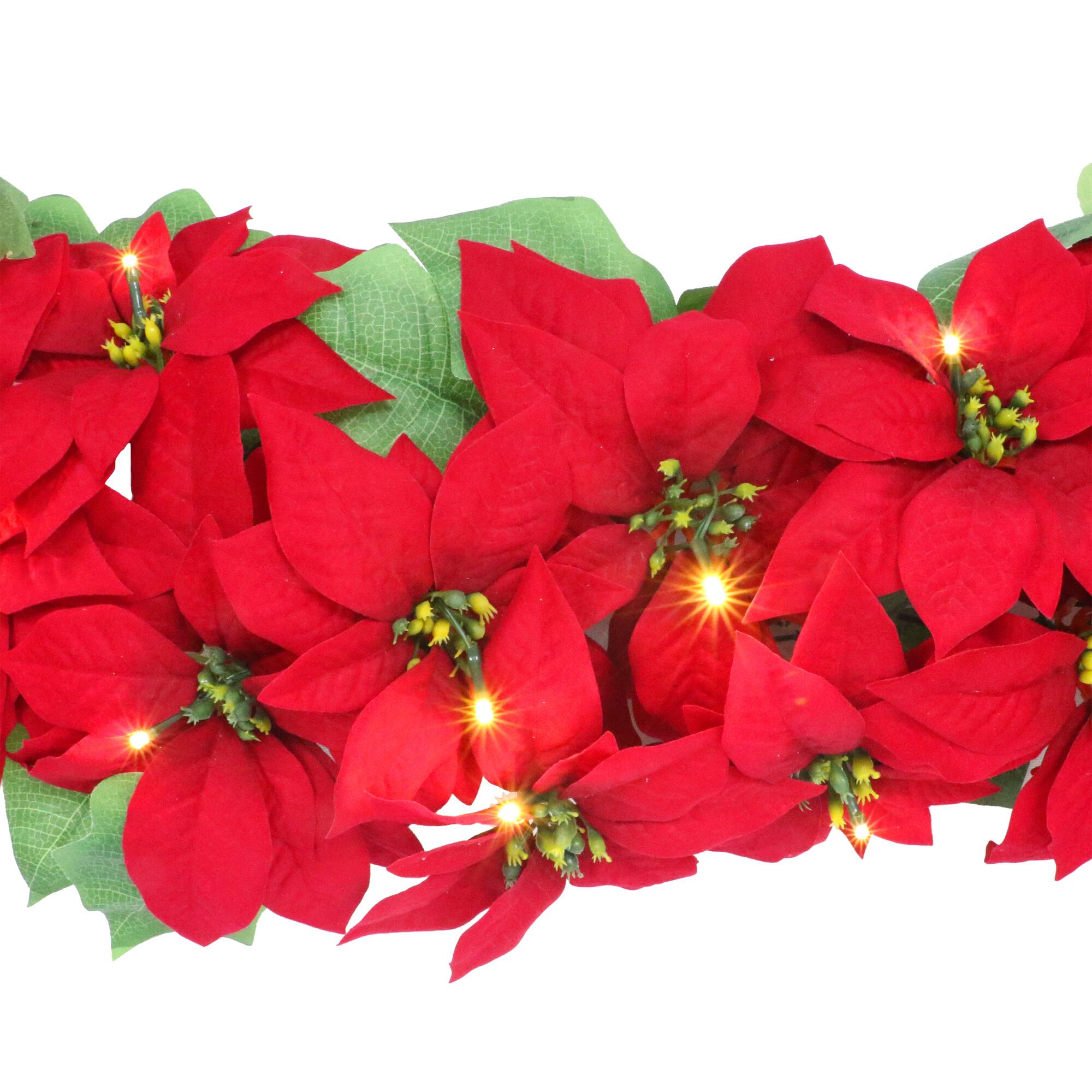 6ft. Pre-Lit Red Poinsettia Artificial Garland